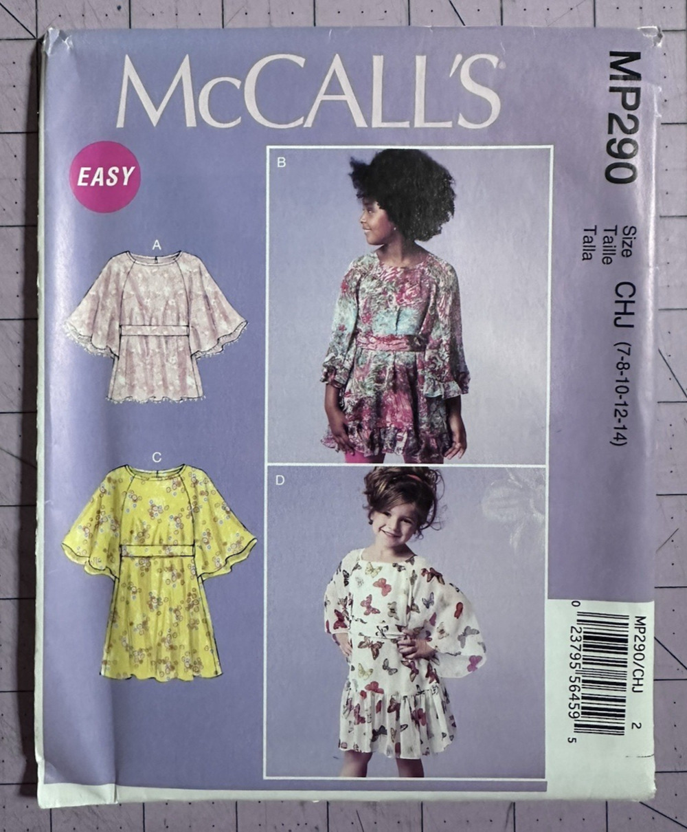 UNCUT McCalls Pattern M6690 Girls Butterfly Wing Top Dress Tie Belt Ruffle 7-14
